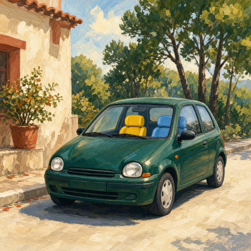 Coche verde con asientos de colores